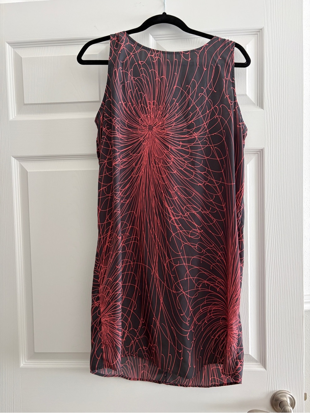 Halogen Gray Dress with Coral Linear Print